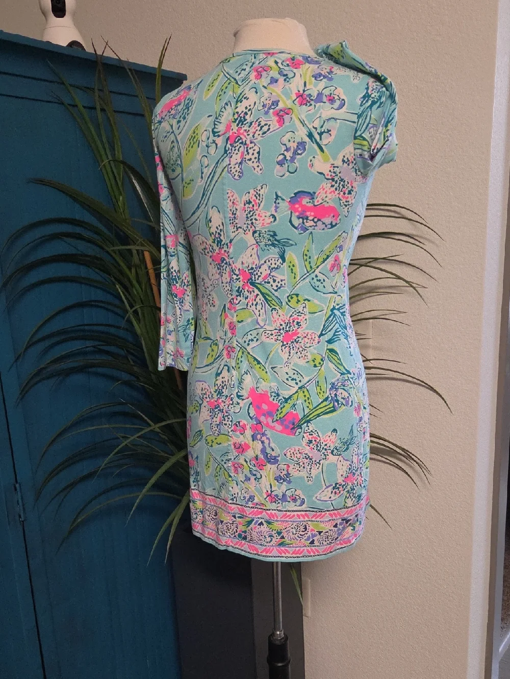 Lilly Pulitzer Light Blue Floral Midi Dress with Pink & Green Accents - Picture 9 of 9